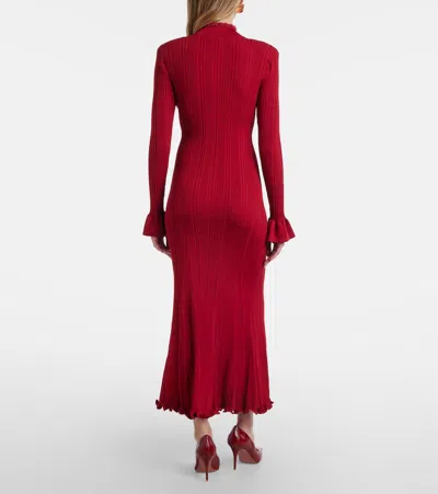 Self-portrait Button-embellished Ribbed-knit Midi Dress In Burgundy