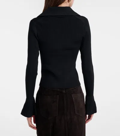 Self-portrait Ribbed-knit Cardigan In Black