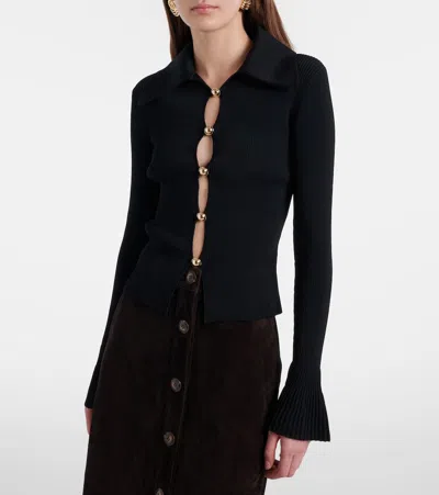 Self-portrait Ribbed-knit Cardigan In Black