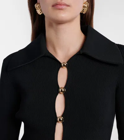 Self-portrait Ribbed-knit Cardigan In Black