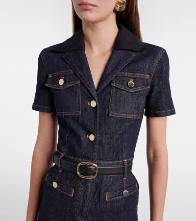 Self-portrait Belted Denim Midi Dress In Blue