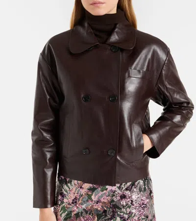 Self-portrait Cropped Leather Jacket In Brown