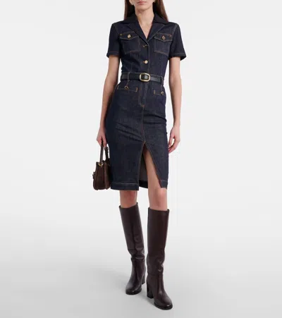 Self-portrait Belted Denim Midi Dress In Blue