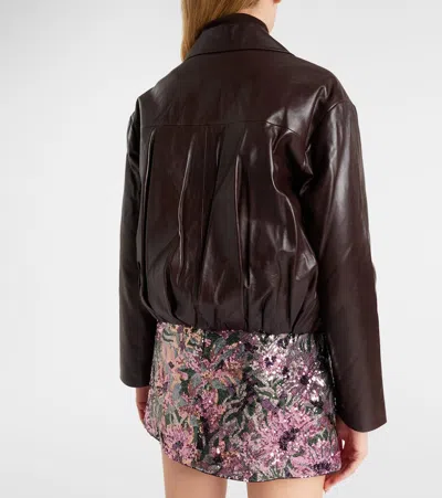Self-portrait Cropped Leather Jacket In Brown