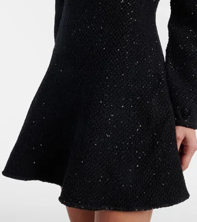 Self-portrait Bow-detail Sequined Knitted Minidress In Black
