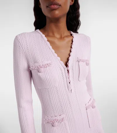 Self-portrait Mini Knitted Dress With Pink Pearl Trim In Pink