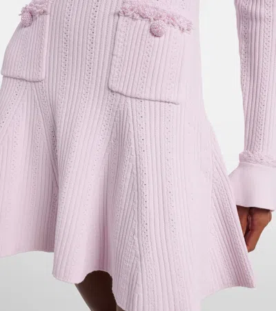 Self-portrait Mini Knitted Dress With Pink Pearl Trim In Pink