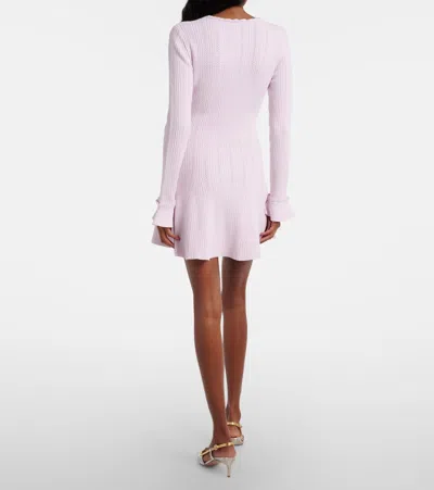 Self-portrait Mini Knitted Dress With Pink Pearl Trim In Pink