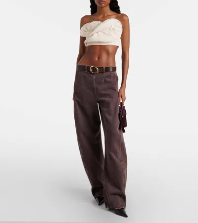 Magda Butrym Ruffled Cotton And Silk Bandeau Top In Neutral
