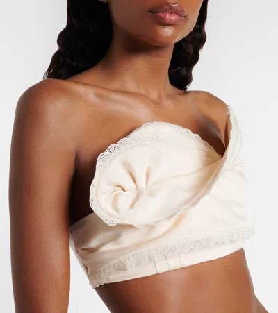 Magda Butrym Ruffled Cotton And Silk Bandeau Top In Neutral