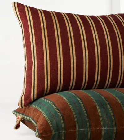 The House Of Lyria Glisente Striped Cotton And Linen Cushion In Red