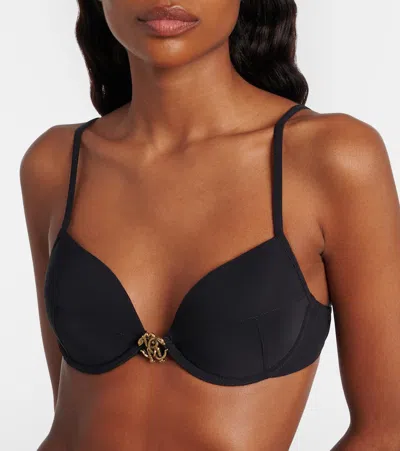 Roberto Cavalli Logo Bikini Top In Black