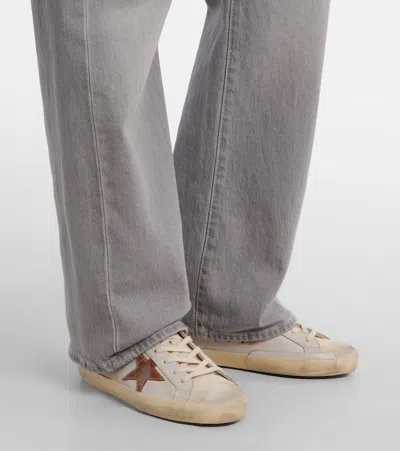 Golden Goose Super-star Calf Hair-trimmed Suede Sneakers In White