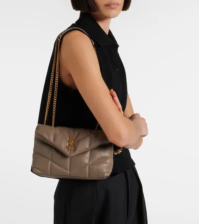 Saint Laurent Puffer Toy Leather Shoulder Bag In Gray