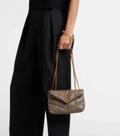 Saint Laurent Puffer Toy Leather Shoulder Bag In Gray