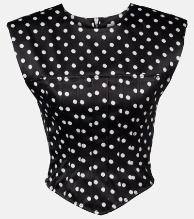 Ganni Womens Black Padded-shoulder Polka-dot Satin Corset Top