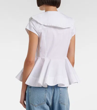 Ganni Short Cotton Shirt With Ruffles In White