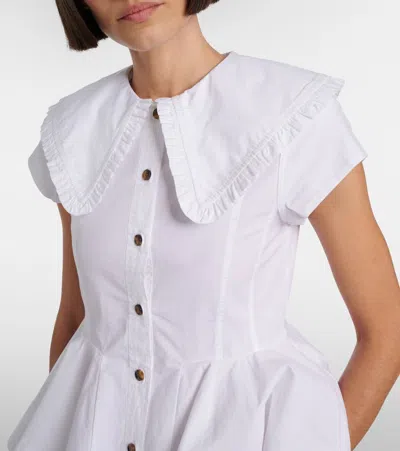 Ganni Short Cotton Shirt With Ruffles In White