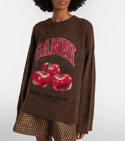 Ganni Printed Alpaca And Wool-blend Sweater In Brown