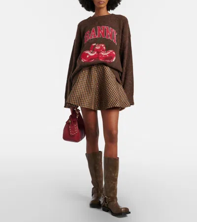 Ganni Printed Alpaca And Wool-blend Sweater In Brown