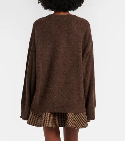 Ganni Printed Alpaca And Wool-blend Sweater In Brown