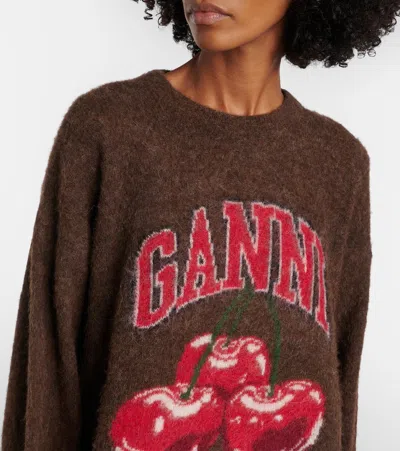 Ganni Printed Alpaca And Wool-blend Sweater In Brown