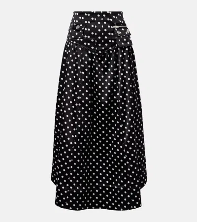 Ganni Polka-dot Satin Maxi Skirt In Black