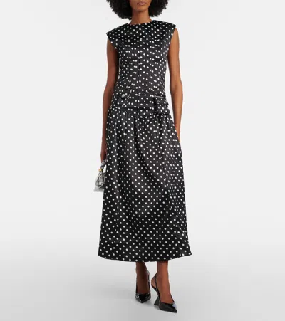 Ganni Polka-dot Satin Maxi Skirt In Black