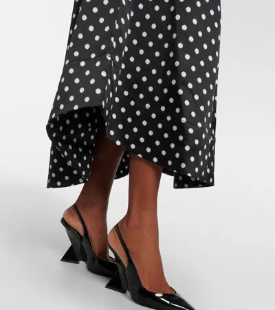 Ganni Polka-dot Satin Maxi Skirt In Black
