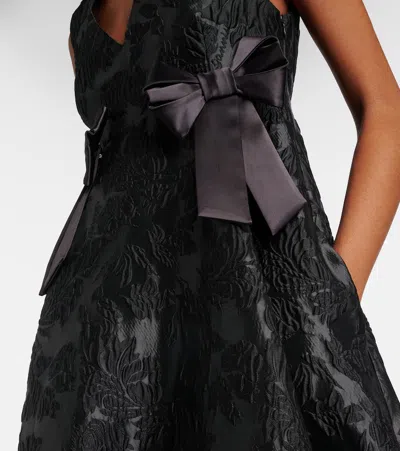 Ganni Bow-detail Floral Satin Cloqué Midi Dress In Black