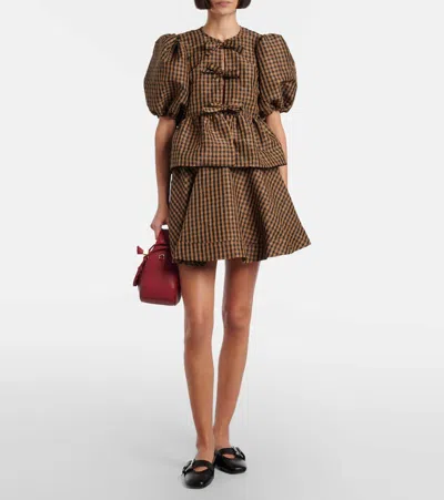 Ganni Checked Miniskirt In Brown