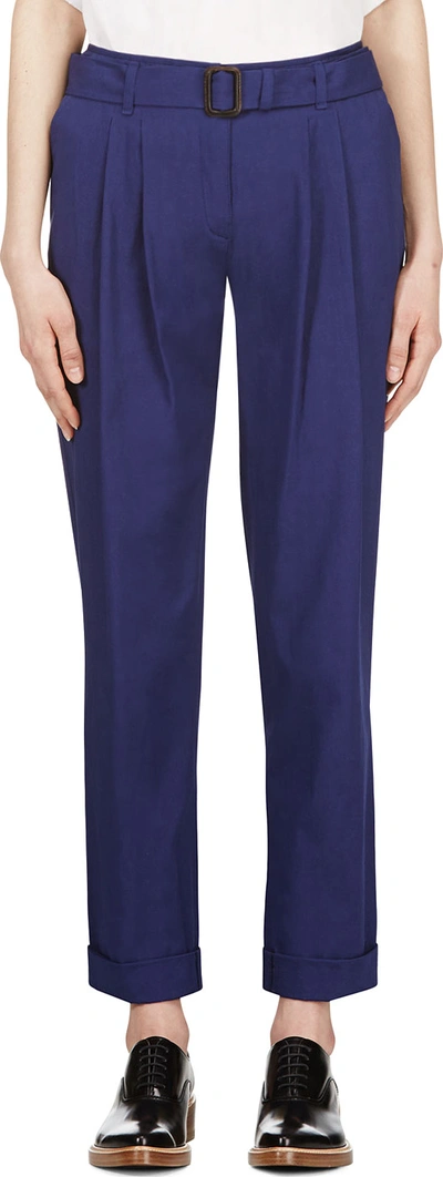 Veronique Branquinho Navy Blue Belted Cotton Trousers