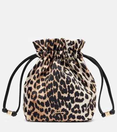 Ganni Bucket Pouch With Leopard Print In Animal Print