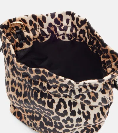 Ganni Bucket Pouch With Leopard Print In Animal Print