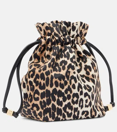 Ganni Bucket Pouch With Leopard Print In Animal Print