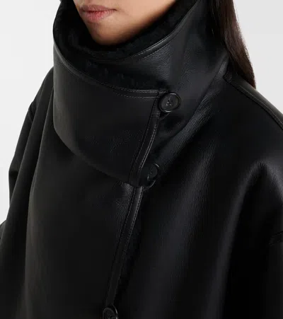 Totême Shearling-lined Leather Coat In Black
