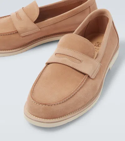 Brunello Cucinelli Suede Penny Loafers In Brown