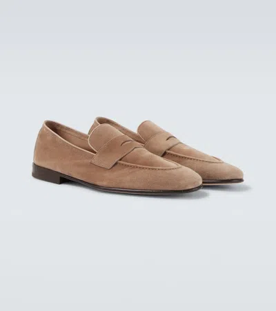 Brunello Cucinelli Suede Penny Loafers In Brown