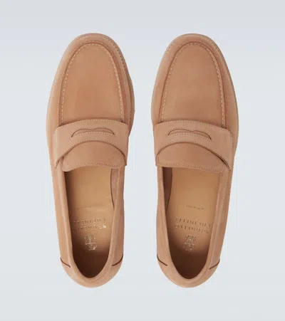 Brunello Cucinelli Suede Penny Loafers In Brown