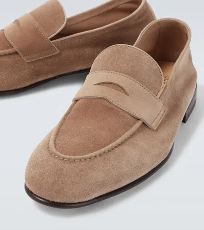 Brunello Cucinelli Suede Penny Loafers In Brown