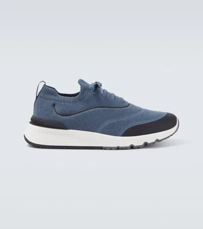 Brunello Cucinelli Techno Knitted Sneakers In Blue