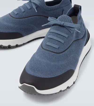 Brunello Cucinelli Techno Knitted Sneakers In Blue