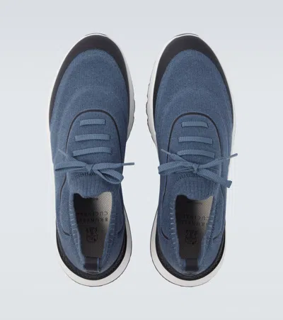 Brunello Cucinelli Techno Knitted Sneakers In Blue