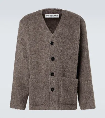 Our Legacy Mens Mole Grey V-neck Patch-pocket Wool-alpaca Blend Cardigan In Brown