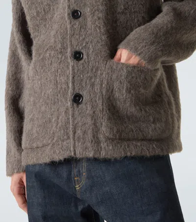 Our Legacy Mens Mole Grey V-neck Patch-pocket Wool-alpaca Blend Cardigan In Brown