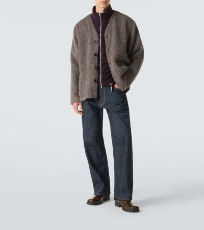 Our Legacy Mens Mole Grey V-neck Patch-pocket Wool-alpaca Blend Cardigan In Brown