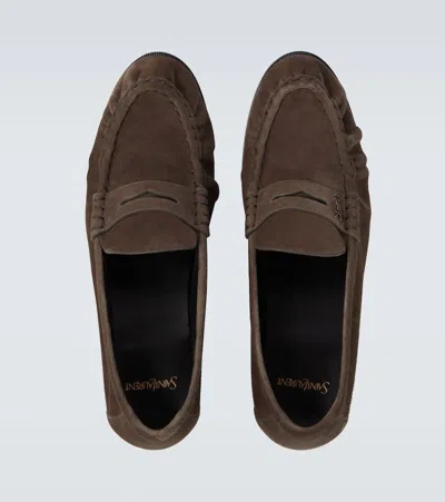 Saint Laurent Le Loafer Supple Leather Penny Loafers In Brown