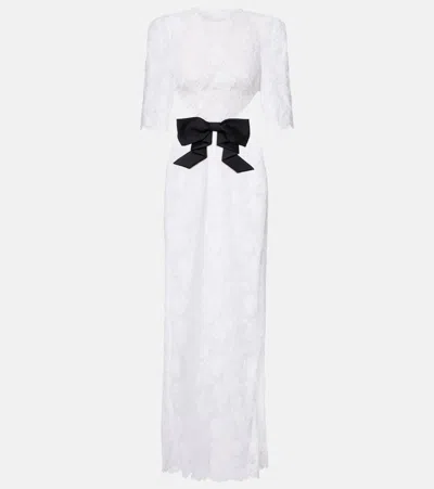 Shushu-tong Bow-detail Cotton-blend Lace Gown In White