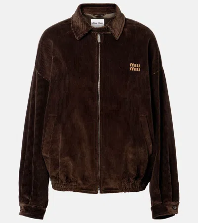 Miu Miu Oversized Cotton Corduroy Blouson Jacket In Brown