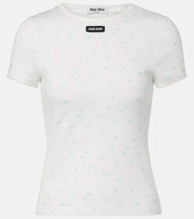 Miu Miu Floral Cotton Jersey T-shirt In White
